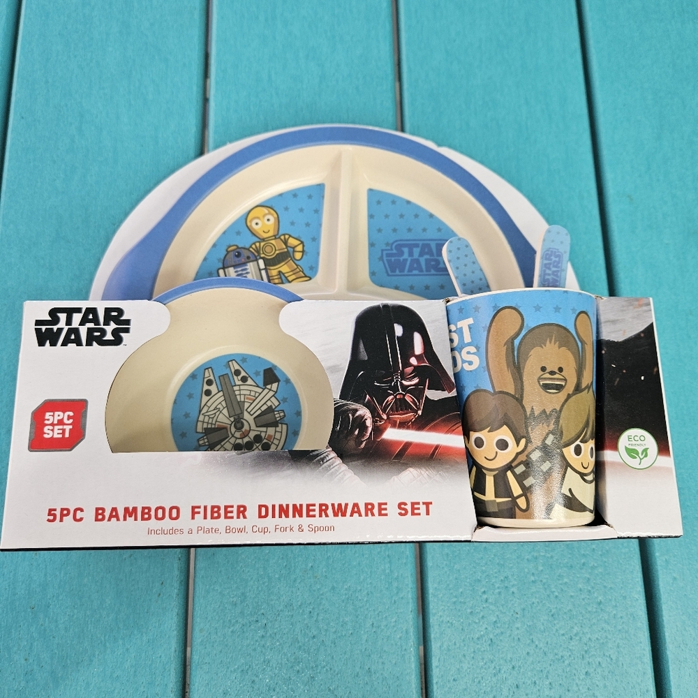 New Star Wars Bamboo Fiber Kids Dinnerware 5 Pcs Set